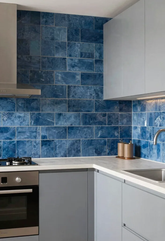 15 Blue Tiles Kitchen Ideas With Fresh Energy - 11. Textured Blue Tiles for Depth 1