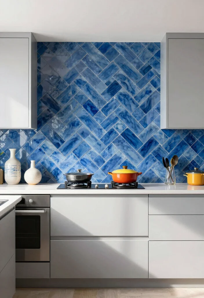 15 Blue Tiles Kitchen Ideas With Fresh Energy - 14. Artistic Tile Layouts 1