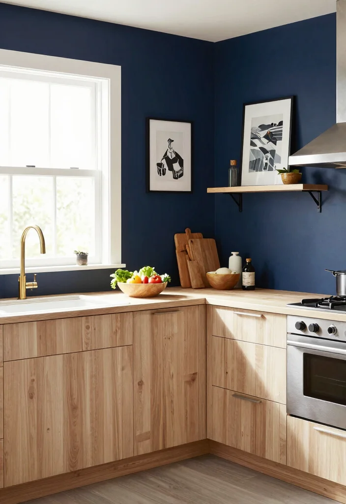 15 Blue Tiles Kitchen Ideas With Fresh Energy - 4. Deep Navy Accent Wall 1
