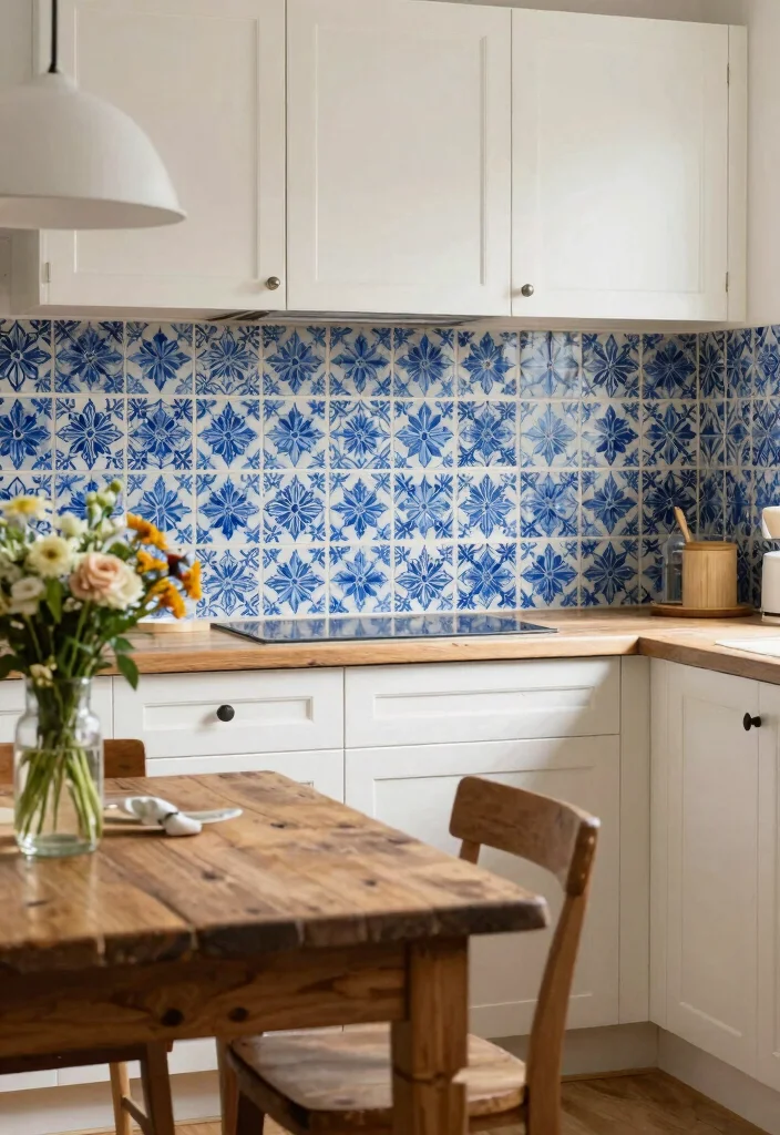 15 Blue Tiles Kitchen Ideas With Fresh Energy - 5. Vintage Charm with Hand-Painted Tiles 1