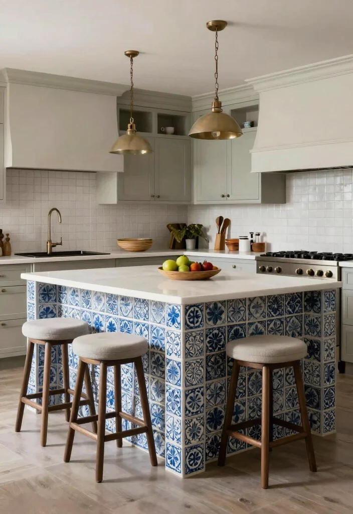 15 Blue Tiles Kitchen Ideas With Fresh Energy - 6. Blue Tile Island for Impact 1