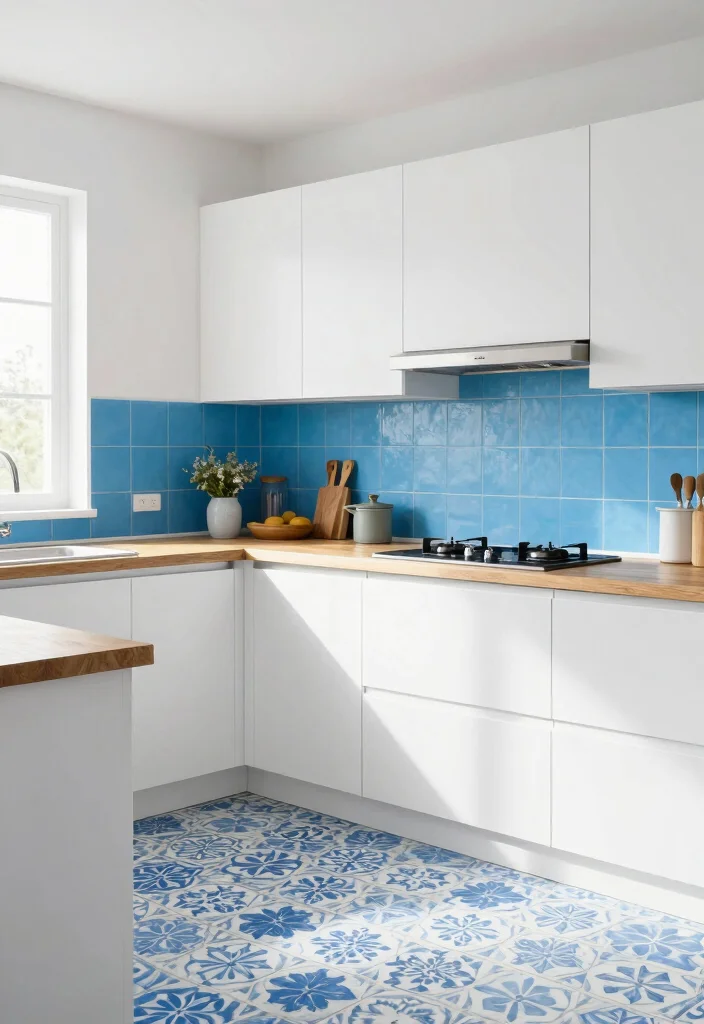 15 Blue Tiles Kitchen Ideas With Fresh Energy - 7. Mixed Blue and White Color Scheme 1