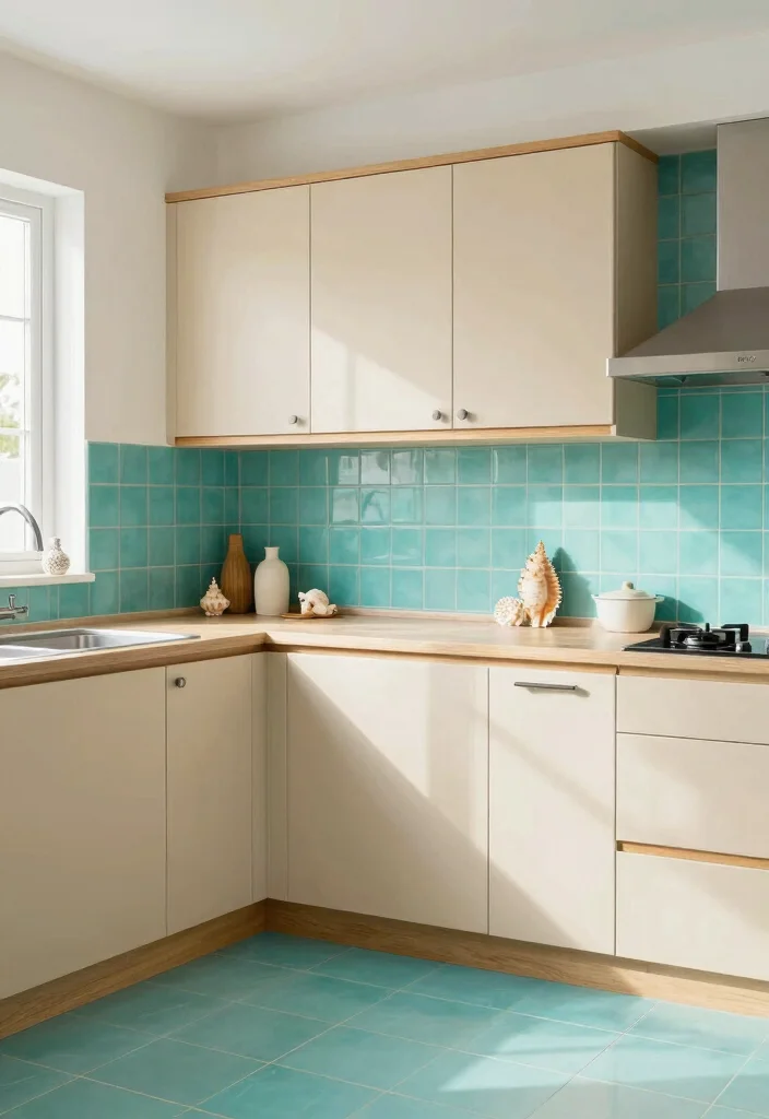15 Blue Tiles Kitchen Ideas With Fresh Energy - 9. Aquatic Infusion with Turquoise Tiles 1