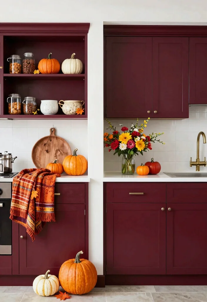 15 Burgundy Kitchen Cabinets Ideas With Bold Personality - 10. Seasonal Decor Flexibility 1