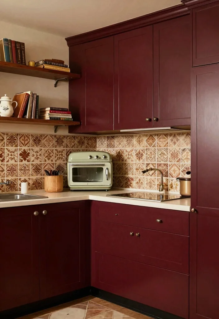 15 Burgundy Kitchen Cabinets Ideas With Bold Personality - 11. Vintage Inspired Looks 1