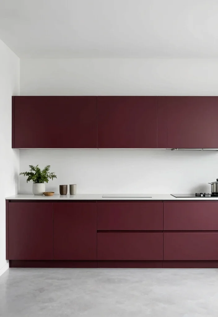 15 Burgundy Kitchen Cabinets Ideas With Bold Personality - 12. Minimalist Approach 1