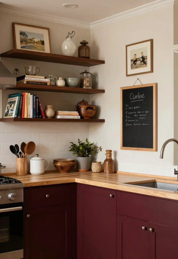 15 Burgundy Kitchen Cabinets Ideas With Bold Personality - 15. Personal Touches 1