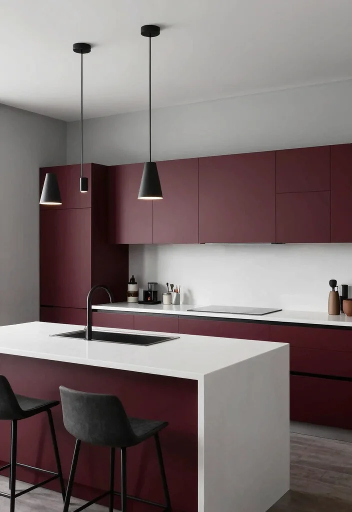 15 Burgundy Kitchen Cabinets Ideas With Bold Personality - 2. Bold Modern Accents 1