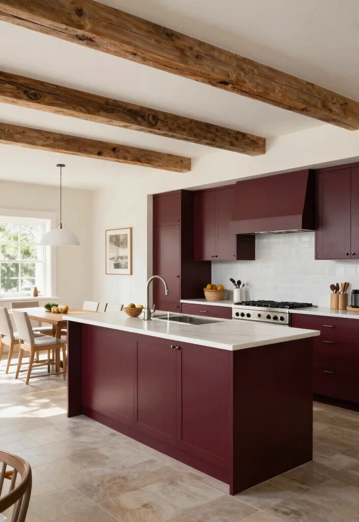 15 Burgundy Kitchen Cabinets Ideas With Bold Personality - 8. Open Concept Flow 1