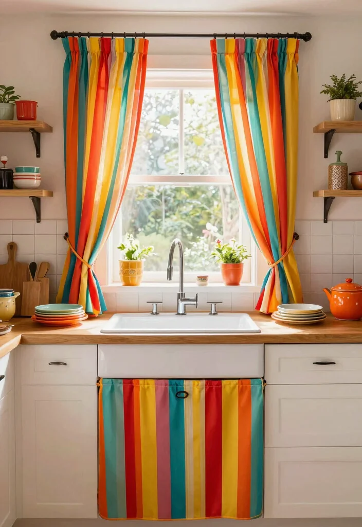 15 Kitchen Curtain Designs Ideas With Charming Style 10 15 Kitchen Curtain Designs Ideas With Charming Style - 10. Bright Striped Curtains 1