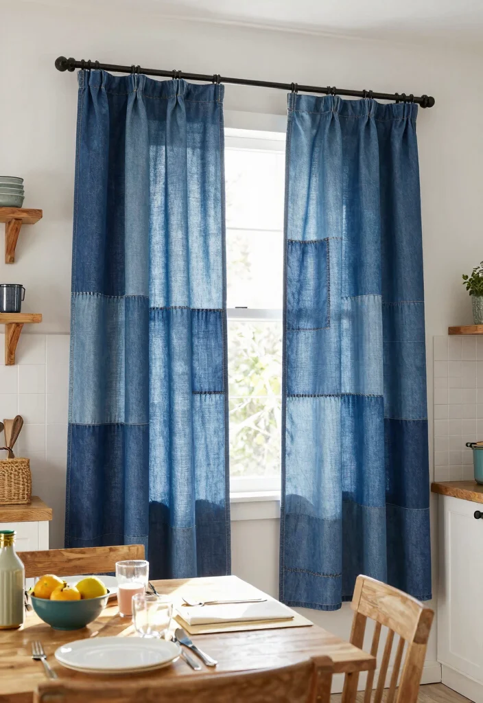 15 Kitchen Curtain Designs Ideas With Charming Style 13 15 Kitchen Curtain Designs Ideas With Charming Style - 13. Upcycled Denim Curtains 1
