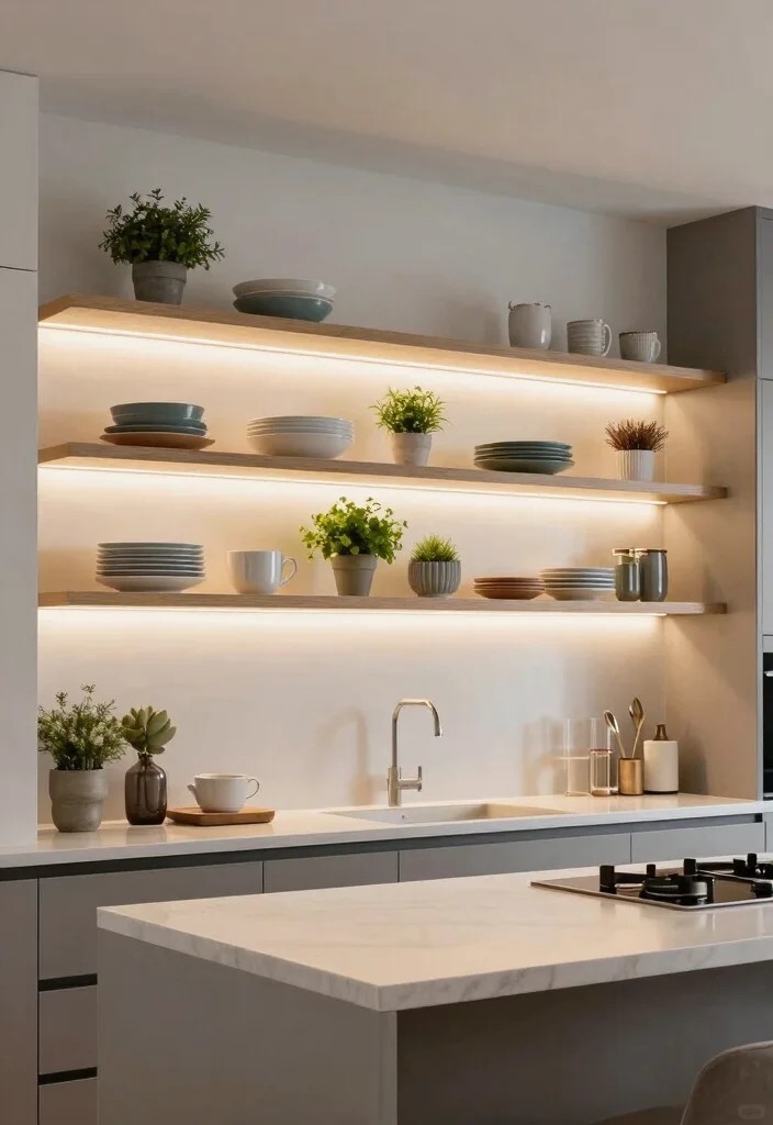 15 Kitchen Island Lighting Modern Ideas With Contemporary Glow 13 15 Kitchen Island Lighting Modern Ideas With Contemporary Glow - 13. Floating Shelves with Integrated Lighting 1