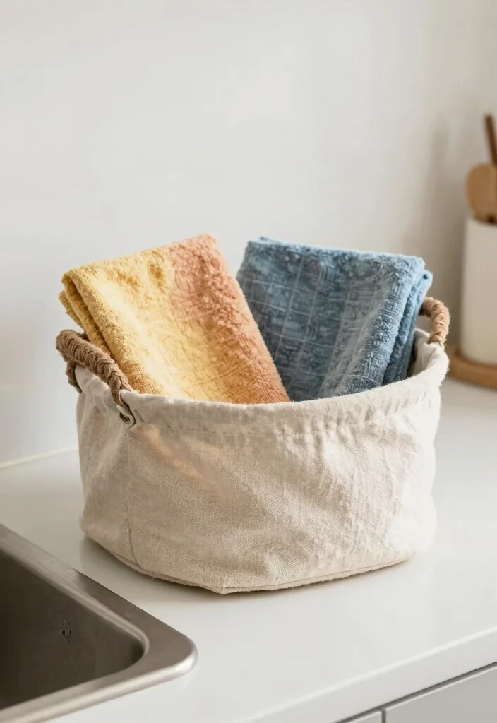 15 Kitchen Sink Organizer Ideas That Keep It Tidy - 11. Cloth Basket for Dish Towels 1