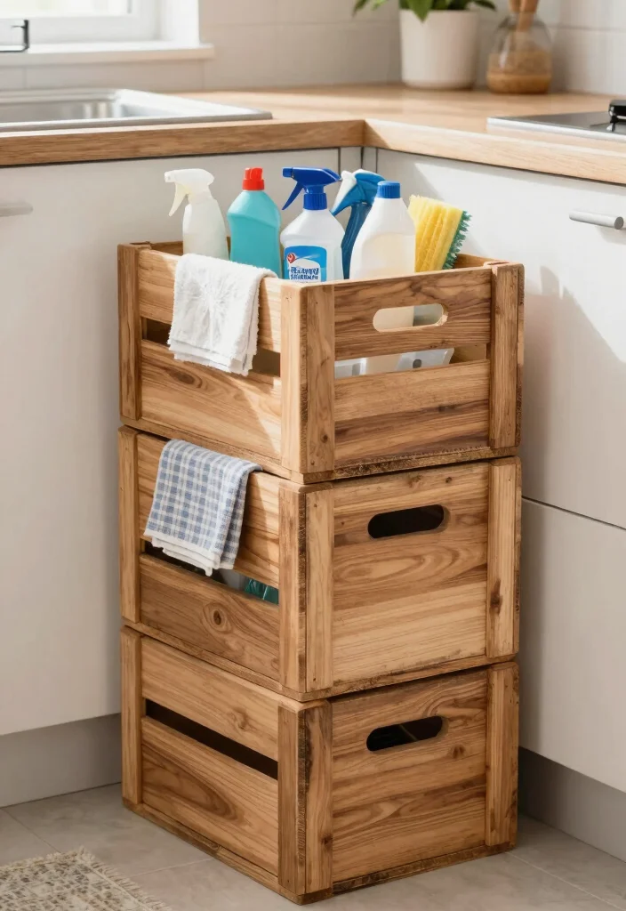 15 Kitchen Sink Organizer Ideas That Keep It Tidy - 15. Upcycled Wooden Crates 1