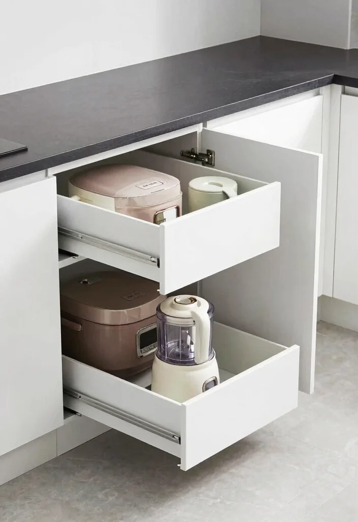 15 Small Kitchen Appliance Storage Ideas That Reduce Clutter - 3. Under-Counter Storage Bins 1