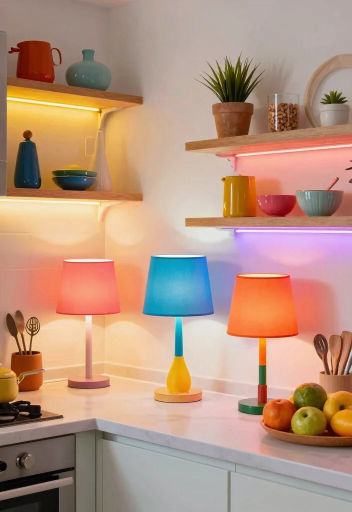 15 Small Kitchen Lighting Ideas That Brighten Smartly 13 15 Small Kitchen Lighting Ideas That Brighten Smartly - 13. Colorful Accents with Lighting 1