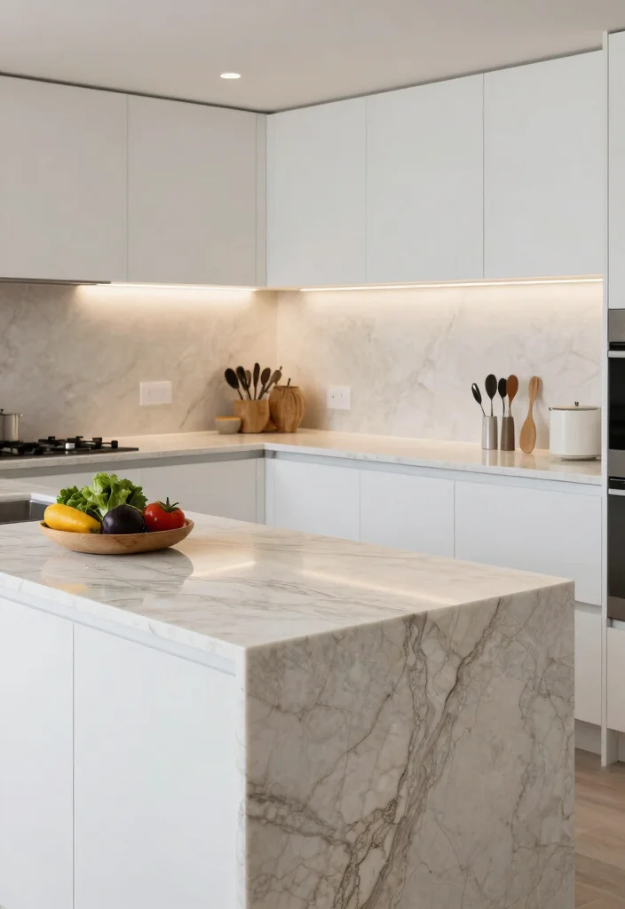 15 White Countertops Kitchen Ideas With Clean Bright Style - 9. Textured Appeal: Engineered Stone 1
