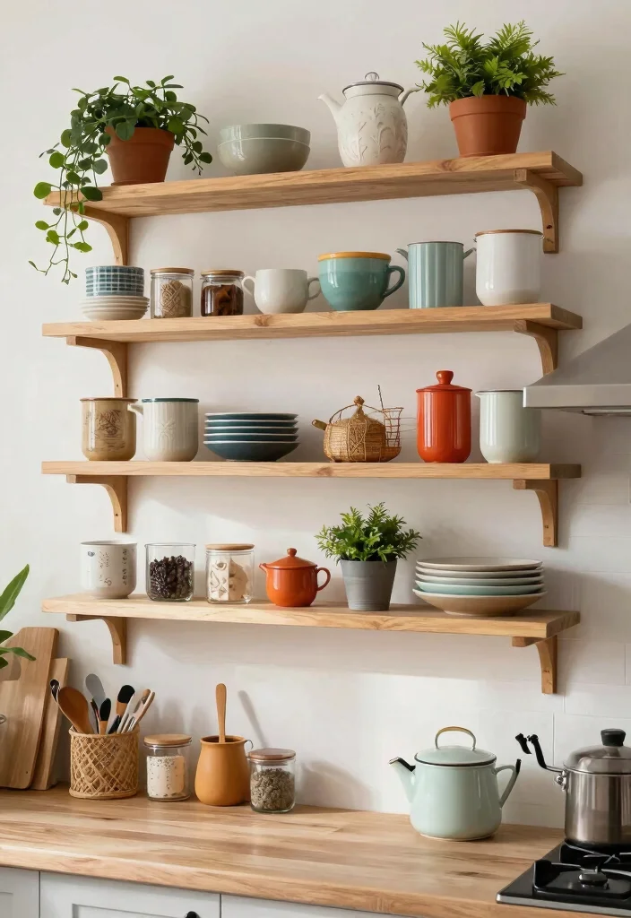 15 Wooden Shelves Kitchen Ideas With Simple Elegance 11 15 Wooden Shelves Kitchen Ideas With Simple Elegance - 11. Multi-Tiered Wooden Shelves for Versatile Storage 1