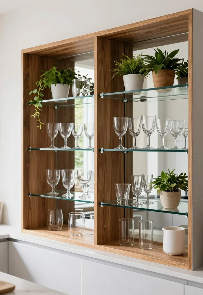 15 Wooden Shelves Kitchen Ideas With Simple Elegance 13 15 Wooden Shelves Kitchen Ideas With Simple Elegance - 13. Glass and Wood Combination Shelving 1