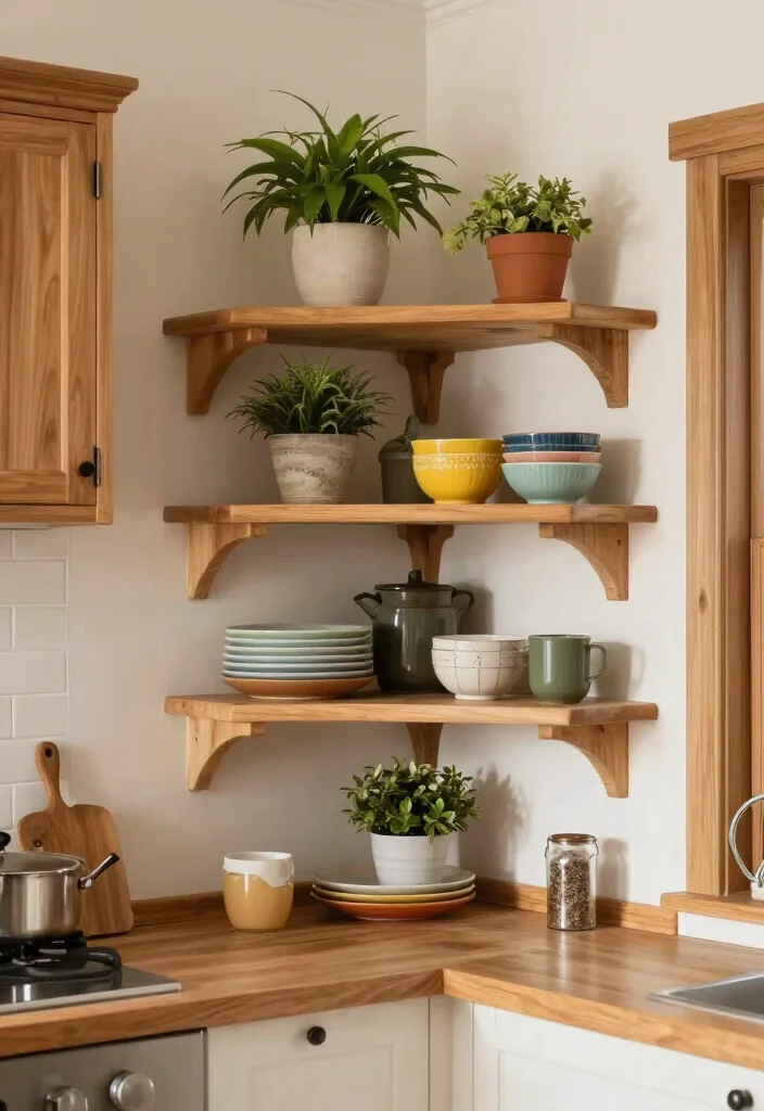 15 Wooden Shelves Kitchen Ideas With Simple Elegance 3 15 Wooden Shelves Kitchen Ideas With Simple Elegance - 3. Corner Wooden Shelves to Maximize Space 1