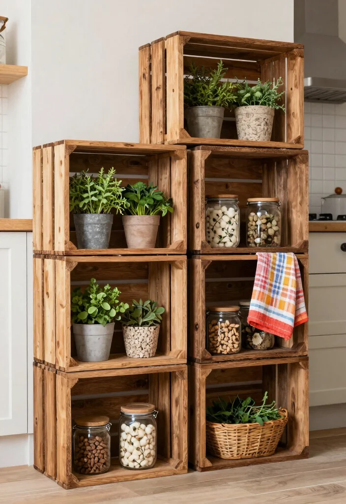 15 Wooden Shelves Kitchen Ideas With Simple Elegance 4 15 Wooden Shelves Kitchen Ideas With Simple Elegance - 4. Rustic Wooden Crates as Shelving 1