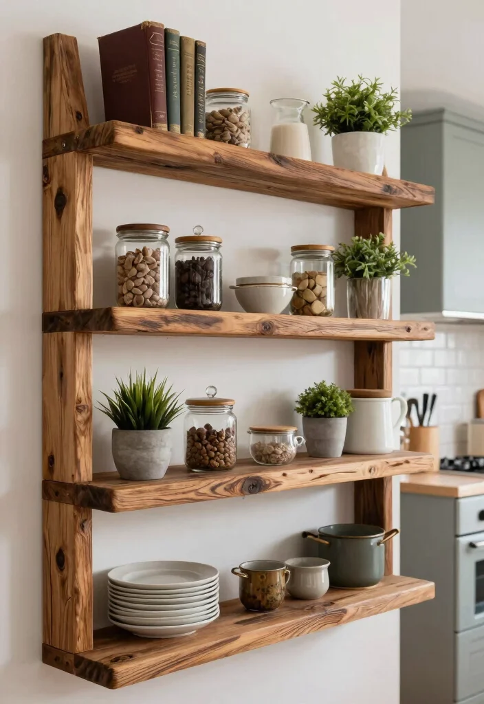 15 Wooden Shelves Kitchen Ideas With Simple Elegance 5 15 Wooden Shelves Kitchen Ideas With Simple Elegance - 5. Reclaimed Wood Shelves for Eco-Friendly Style 1
