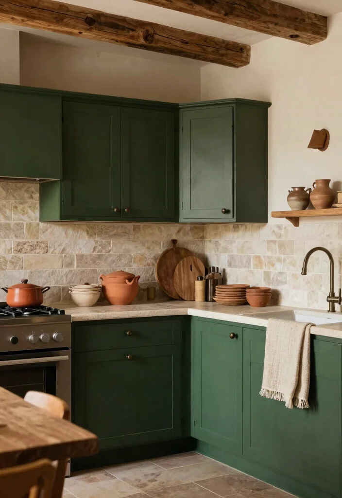 16 Dark Green Kitchen Cabinets Ideas With Moody Depth - 10. Earthy Tones 1
