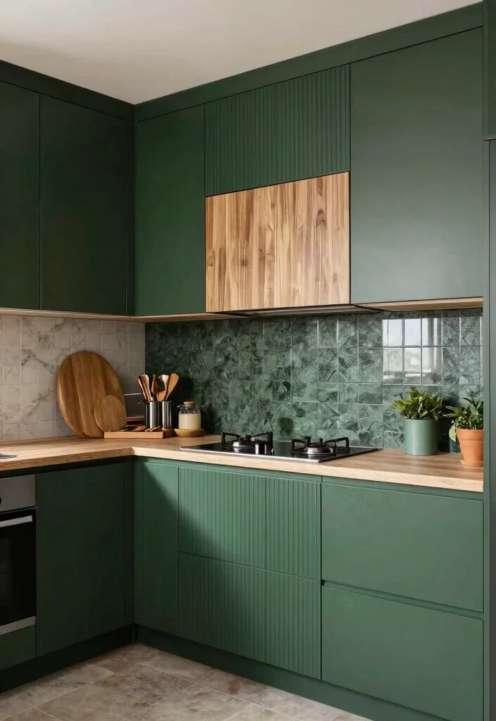 16 Dark Green Kitchen Cabinets Ideas With Moody Depth - 12. Textured Finishes 1