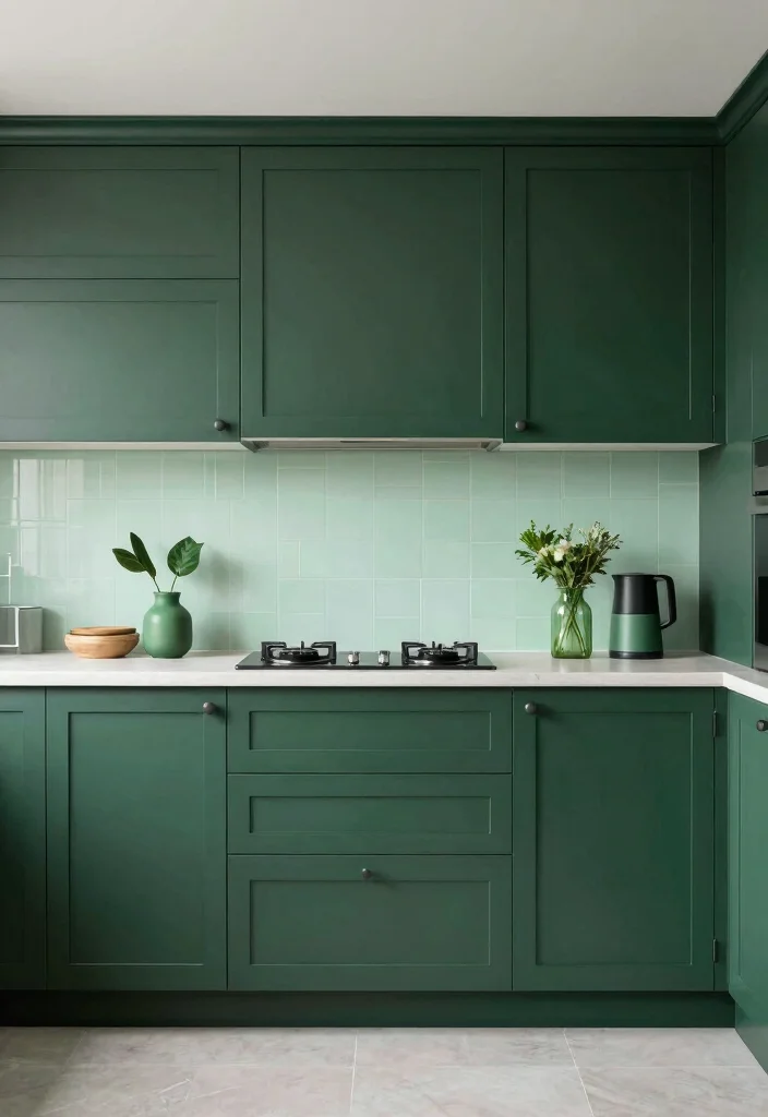 16 Dark Green Kitchen Cabinets Ideas With Moody Depth - 13. Monochromatic Palette 1