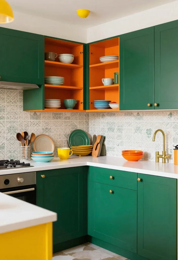 16 Dark Green Kitchen Cabinets Ideas With Moody Depth - 14. Bold Contrast 1