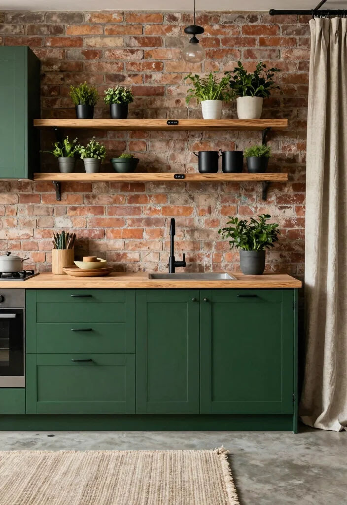 16 Dark Green Kitchen Cabinets Ideas With Moody Depth - 3. Industrial Chic 1