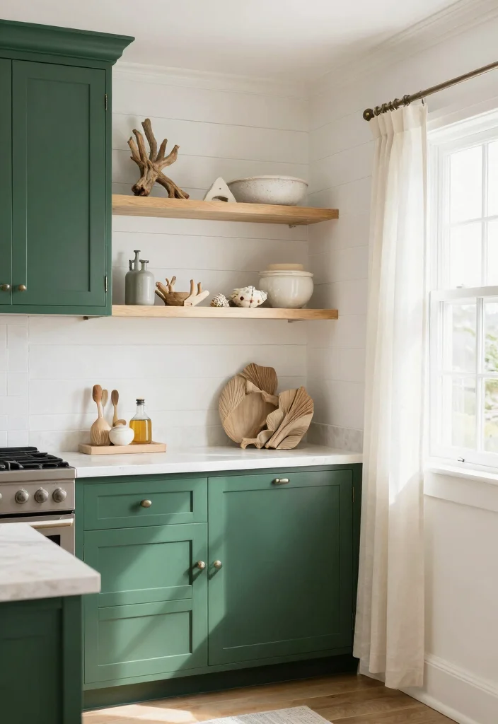 16 Dark Green Kitchen Cabinets Ideas With Moody Depth - 6. Coastal Vibes 1
