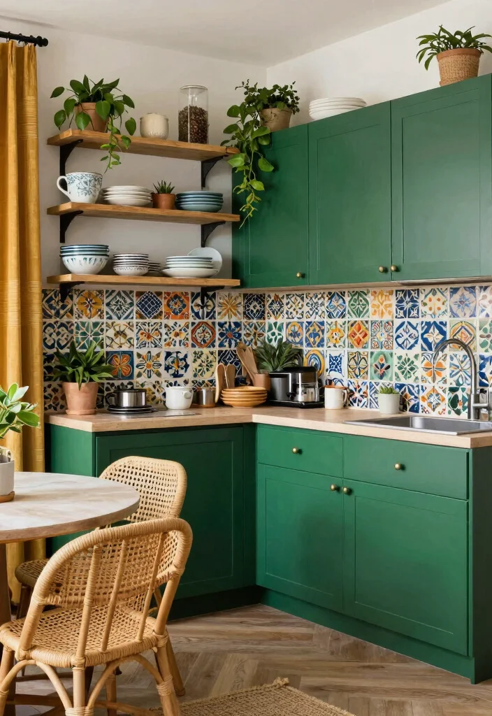 16 Dark Green Kitchen Cabinets Ideas With Moody Depth - 7. Bohemian Fusion 1