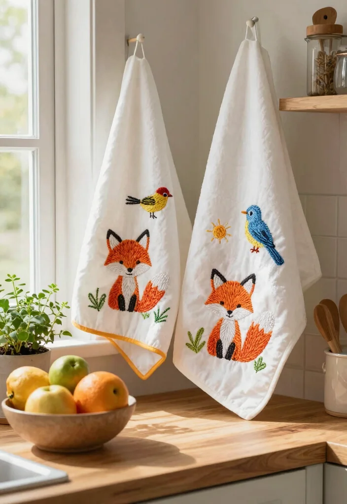 16 Embroidery Kitchen Towels Ideas With Handmade Detail 1 16 Embroidery Kitchen Towels Ideas With Handmade Detail - 1. Whimsical Animal Motifs 1