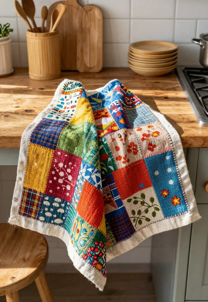16 Embroidery Kitchen Towels Ideas With Handmade Detail 14 16 Embroidery Kitchen Towels Ideas With Handmade Detail - 14. Upcycled Fabric Towels 1