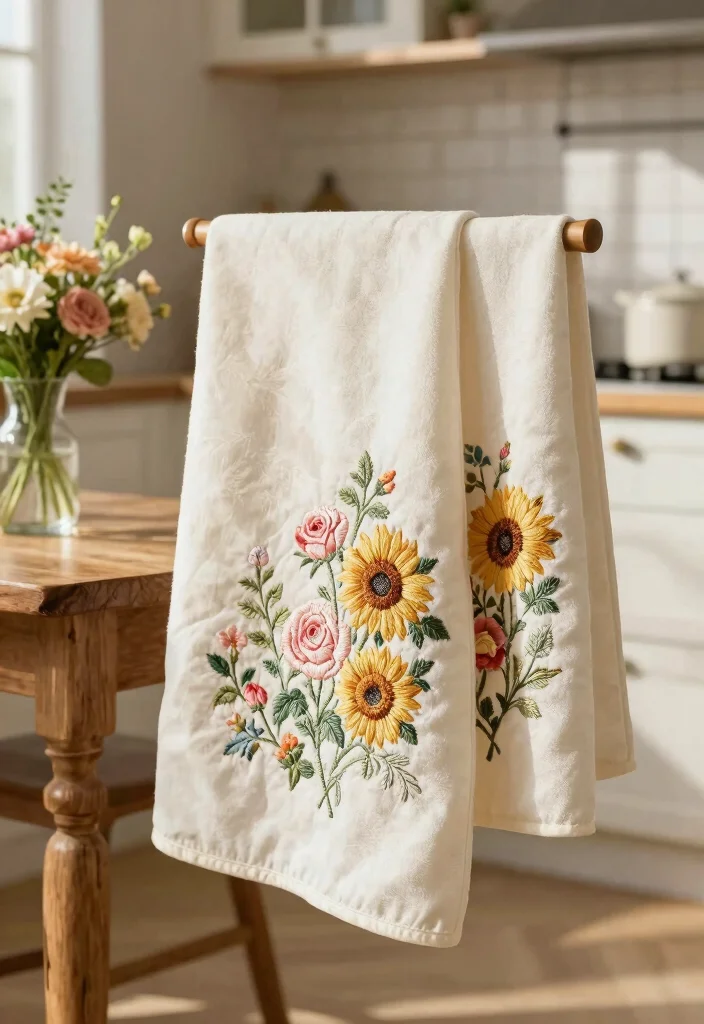 16 Embroidery Kitchen Towels Ideas With Handmade Detail 2 16 Embroidery Kitchen Towels Ideas With Handmade Detail - 2. Classic Floral Patterns 1