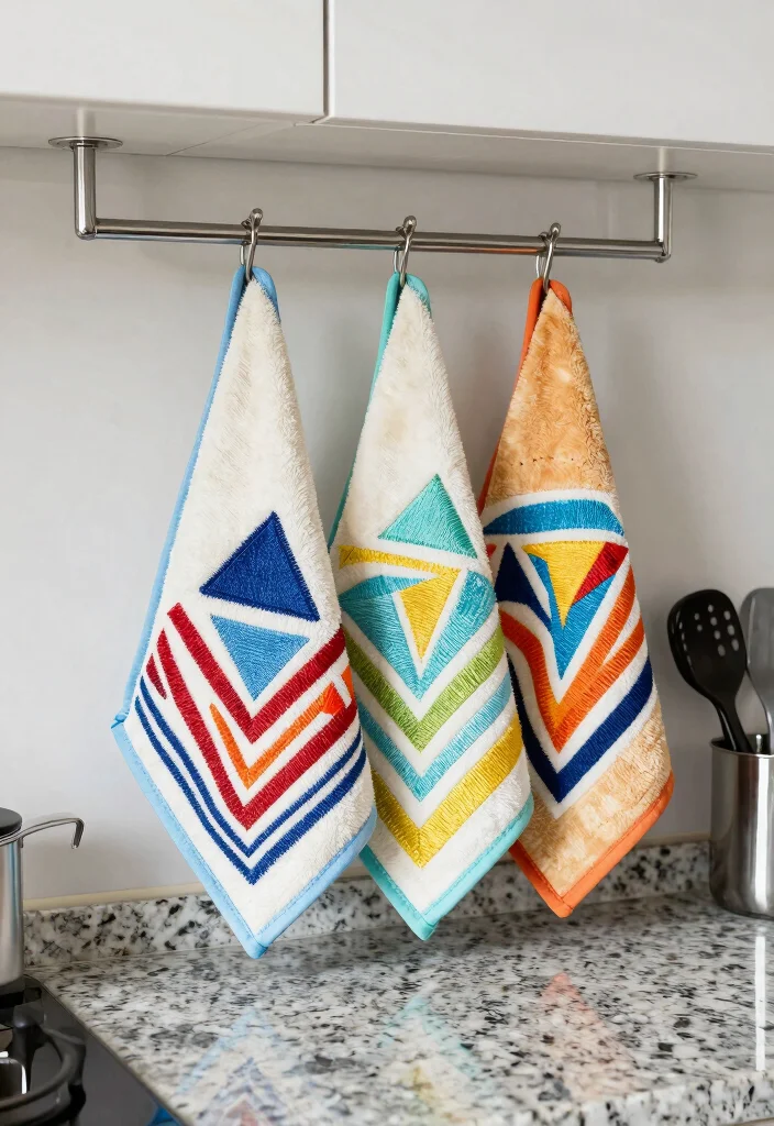 16 Embroidery Kitchen Towels Ideas With Handmade Detail 3 16 Embroidery Kitchen Towels Ideas With Handmade Detail - 3. Geometric Designs 1