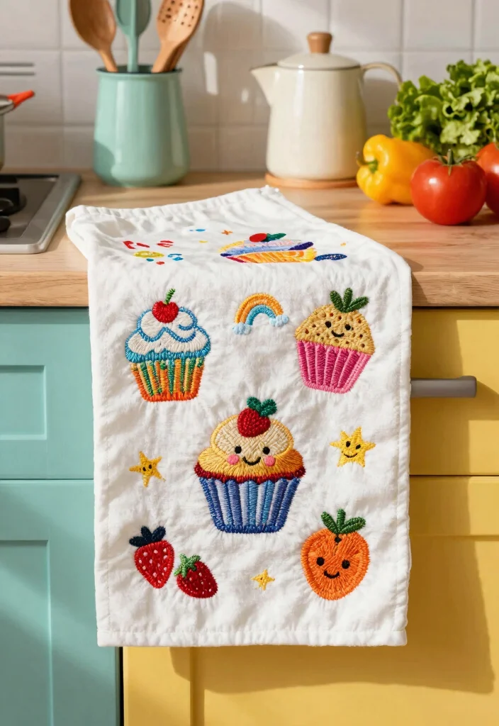 16 Embroidery Kitchen Towels Ideas With Handmade Detail 9 16 Embroidery Kitchen Towels Ideas With Handmade Detail - 9. Quirky Food Illustrations 1