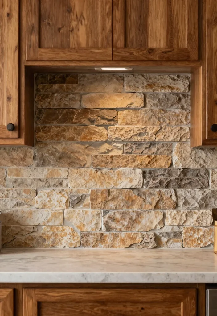 16 Farmhouse Kitchen Backsplash Ideas With Rustic Charm - 11. Stone Veneer 1