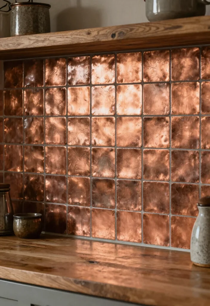 16 Farmhouse Kitchen Backsplash Ideas With Rustic Charm - 12. Vintage Metal Tiles 1