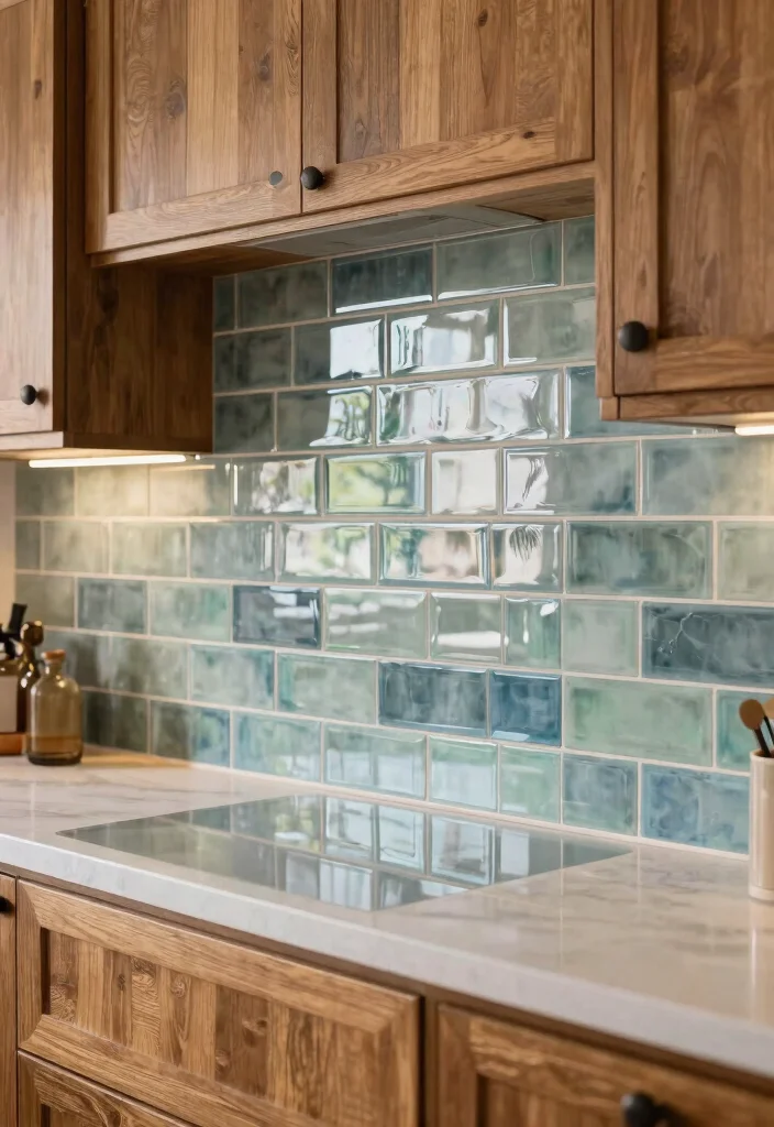 16 Farmhouse Kitchen Backsplash Ideas With Rustic Charm - 15. Glass Tiles 1
