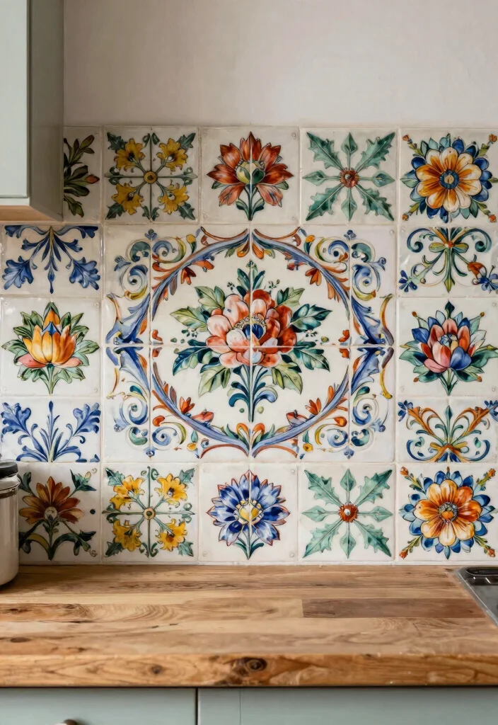 16 Farmhouse Kitchen Backsplash Ideas With Rustic Charm - 7. Hand-Painted Tiles 1