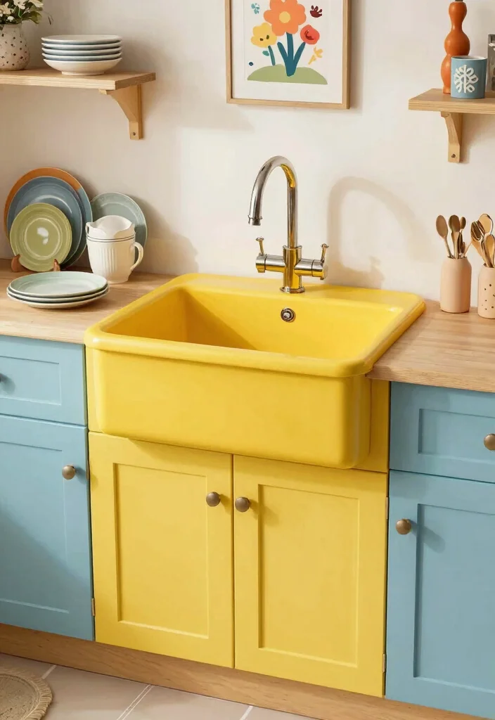 16 Free Standing Kitchen Sink Ideas With Unique Appeal - 10. Colorful Retro Sink 1
