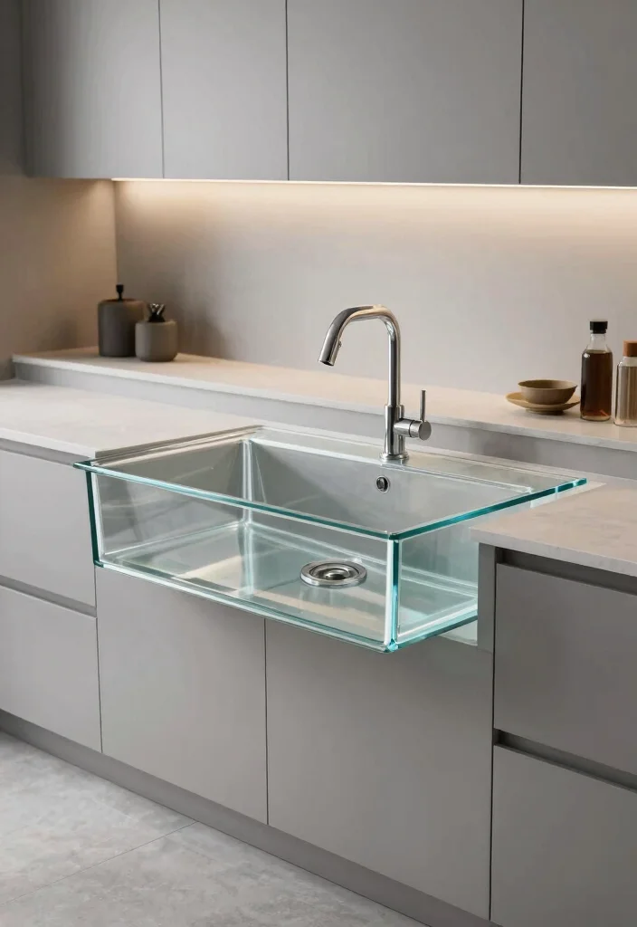 16 Free Standing Kitchen Sink Ideas With Unique Appeal - 11. Sleek Glass Sink 1