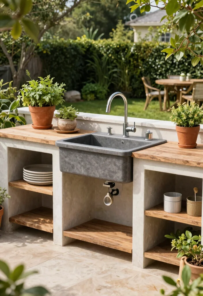 16 Free Standing Kitchen Sink Ideas With Unique Appeal - 16. Outdoor Free Standing Sink 1