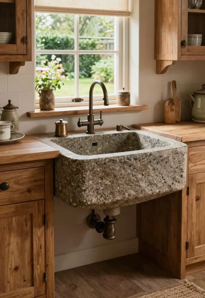 16 Free Standing Kitchen Sink Ideas With Unique Appeal - 3. Rustic Stone Sink 1