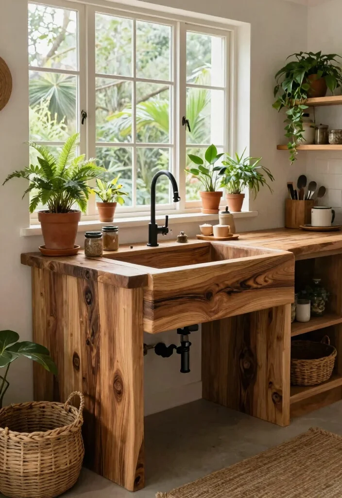 16 Free Standing Kitchen Sink Ideas With Unique Appeal - 7. Nature-Inspired Wooden Sink 1