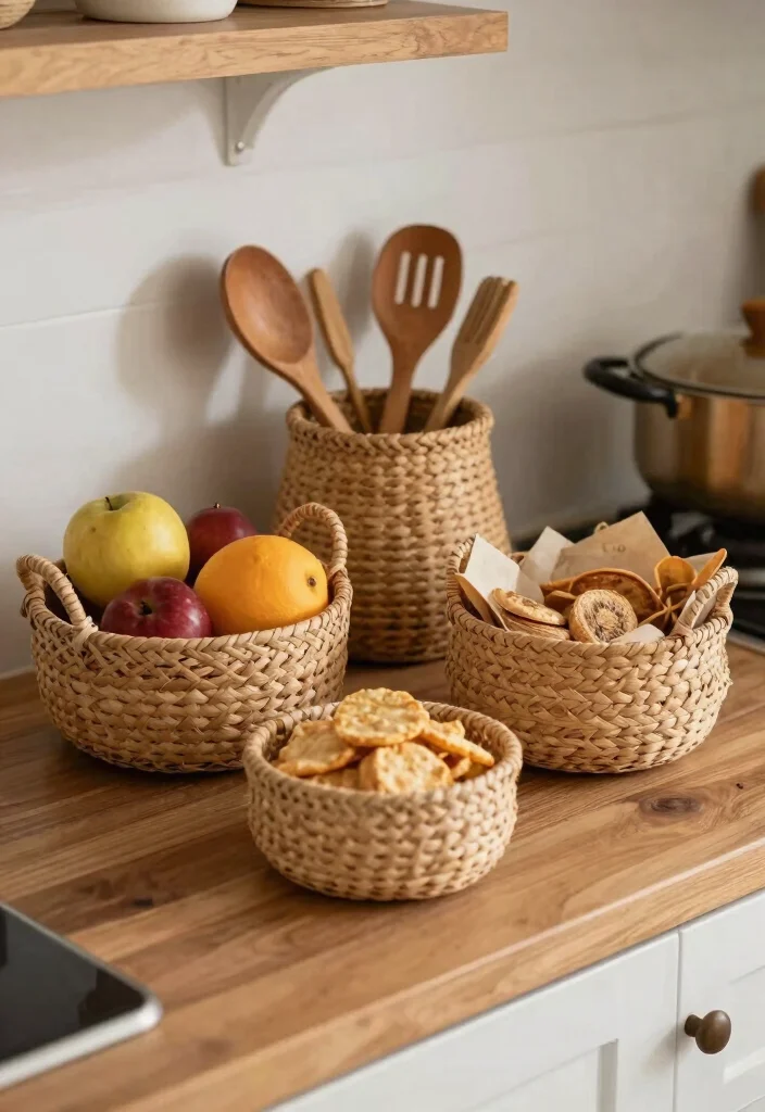 16 Kitchen Tray Decor Ideas That Elevate Countertops 16 16 Kitchen Tray Decor Ideas That Elevate Countertops - 16. Rustic Organization with Baskets 1