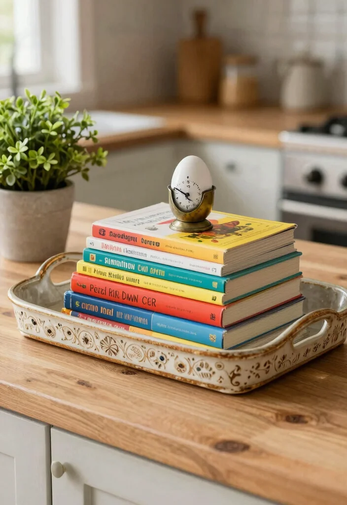 16 Kitchen Tray Decor Ideas That Elevate Countertops 9 16 Kitchen Tray Decor Ideas That Elevate Countertops - 9. Vintage Cookbook Display 1