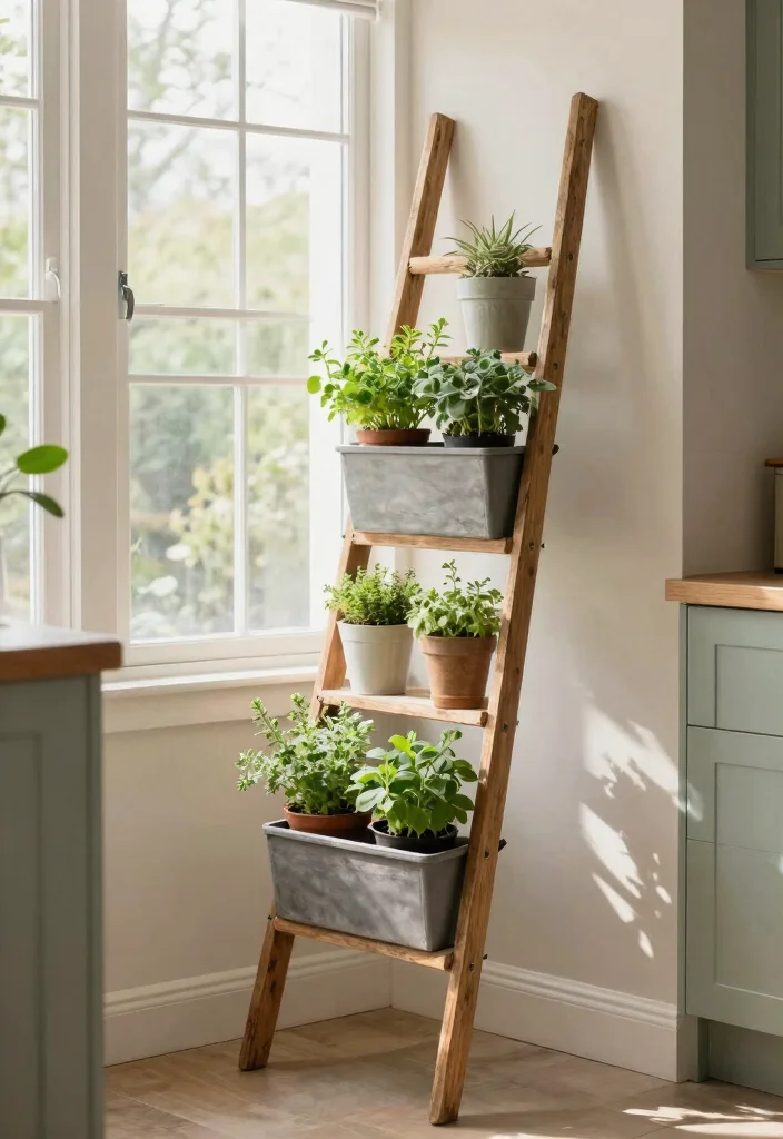 16 Kitchen Window Shelf Ideas With Practical Charm 14 16 Kitchen Window Shelf Ideas With Practical Charm - 14. Herb Ladder Planter 1
